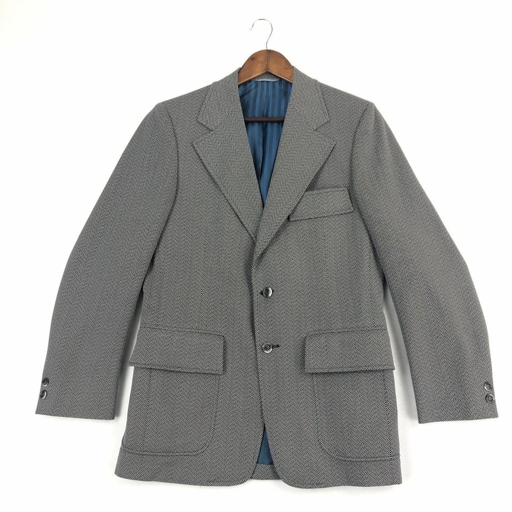 Curlee VTG Men's 38** Blue Grey Single Breasted Two-Button Western Sport Coat